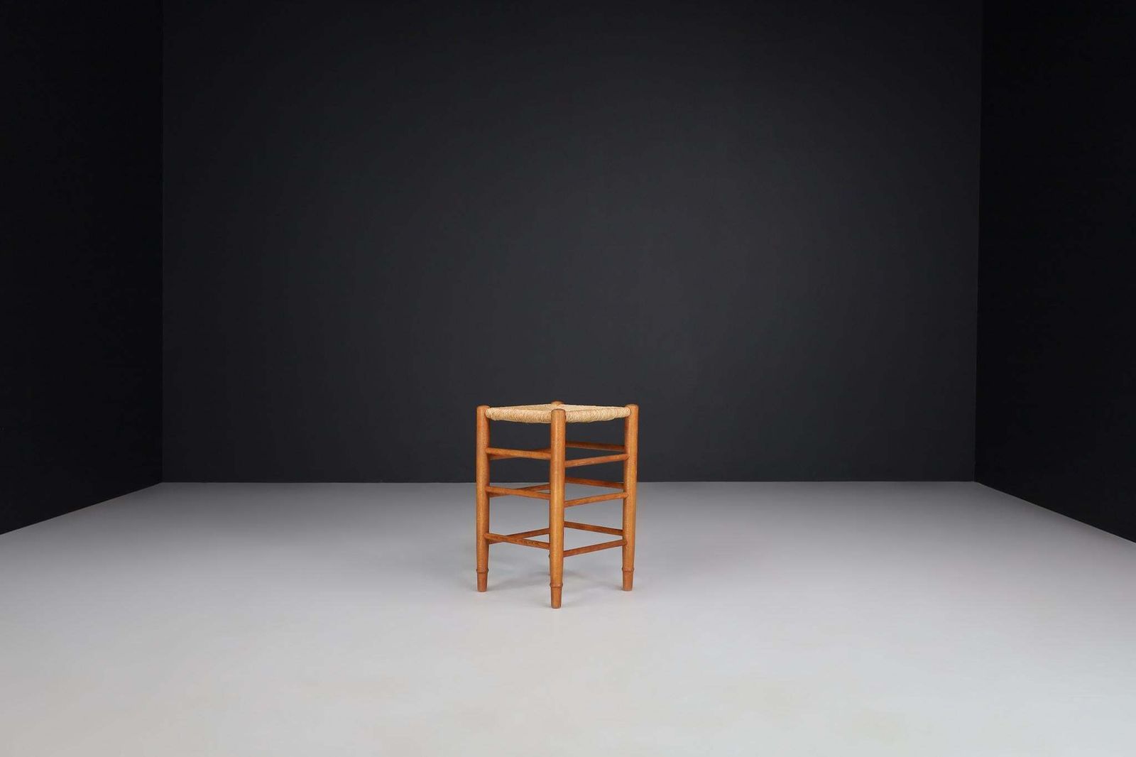 photo furniture Mid Century Modern Pinewood And Rush Stools In The Style Of Charlotte Perriand