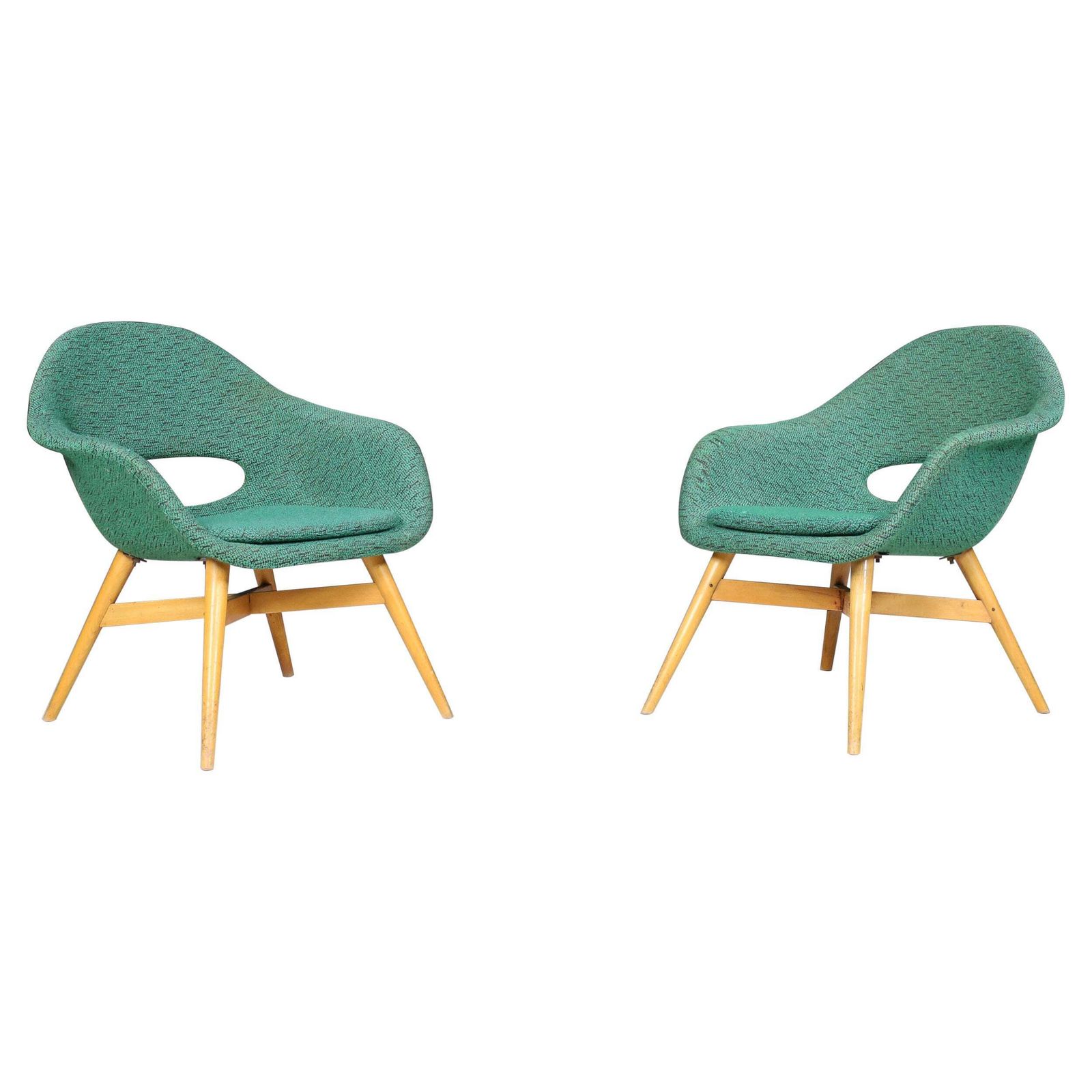 Miroslav Navratil Easy Chairs In Original Green Fabric, 1960