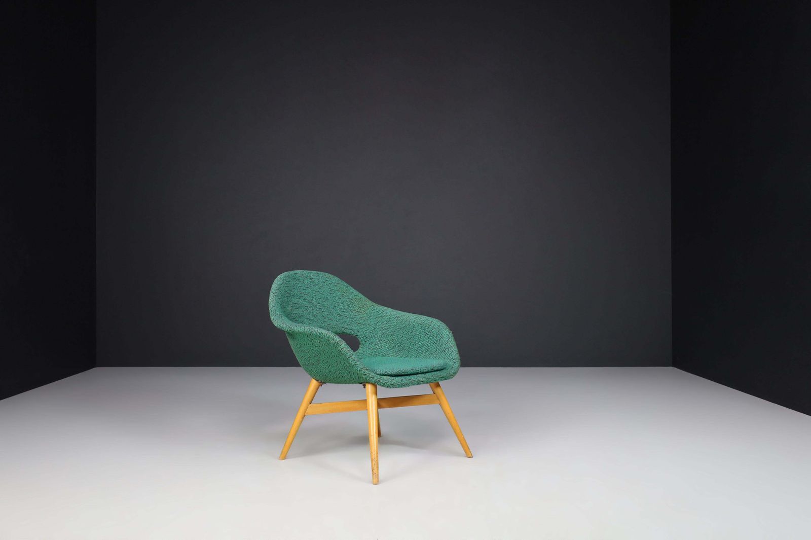 Miroslav Navratil Easy Chairs In Original Green Fabric, 1960 photo vintage
