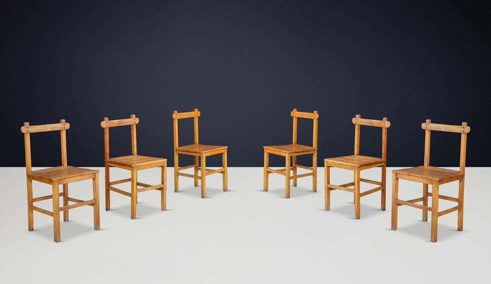 Set Of 6 Primitive Rustic Beech Dining Chairs, France, 1950s photo furniture