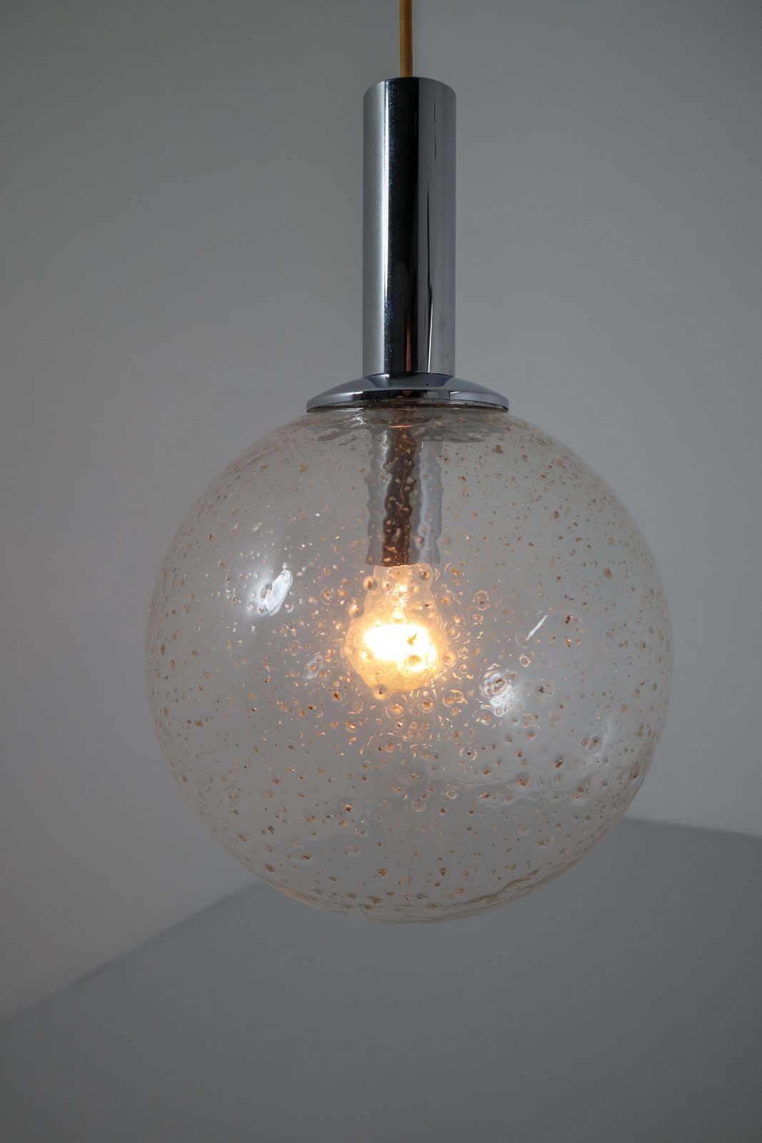 Pair Of Midcentury Bubble Glass Globe Pendant By Glashütte Limburg Germany, 1960 photo buy