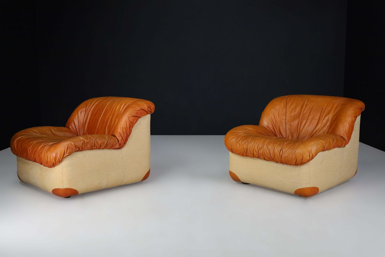 Mid Century Modern Lounge Chairs By Guido Faleschini In Patinated Cognac Leather photo buy