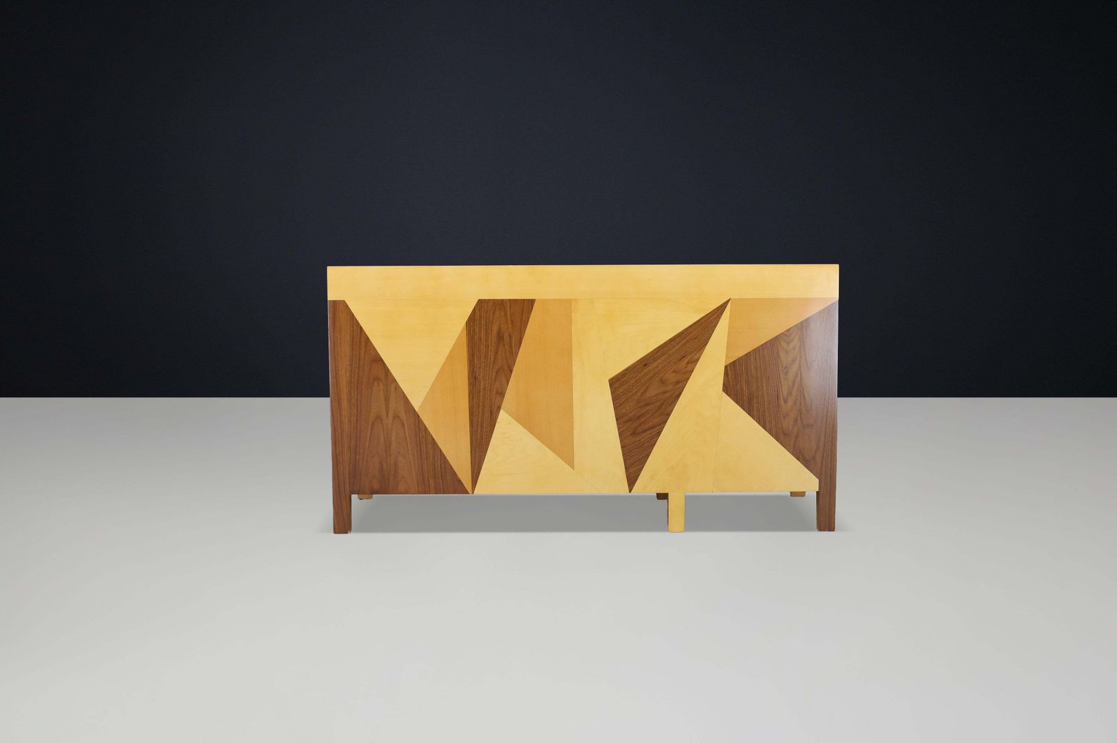 photo vinterior Giovanni Michelucci Geometric Inlaid Wood Desk, Italy, 1970s