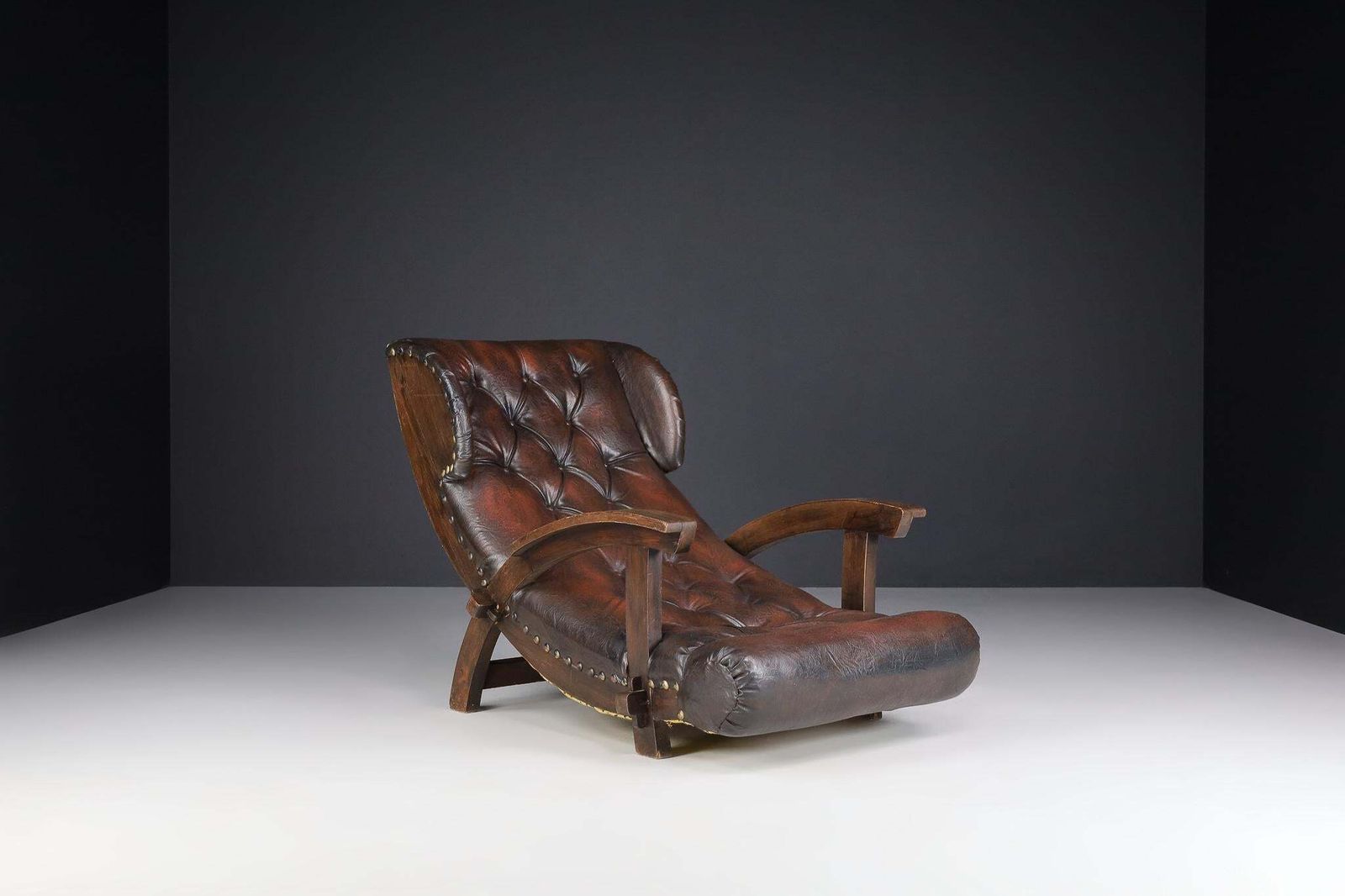 Austrian Xl Lounge Chair Dating From The 1950s With Original Patinated Leather photo furniture