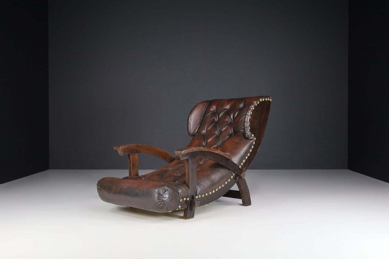 Austrian Xl Lounge Chair Dating From The 1950s With Original Patinated Leather photo vintage