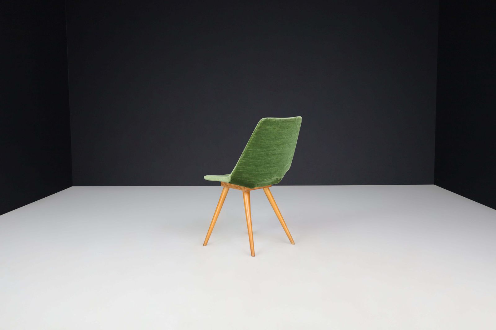 photo for sale Set Of 4 Original Thonet Dining Chairs In Green Velvet, 1950s