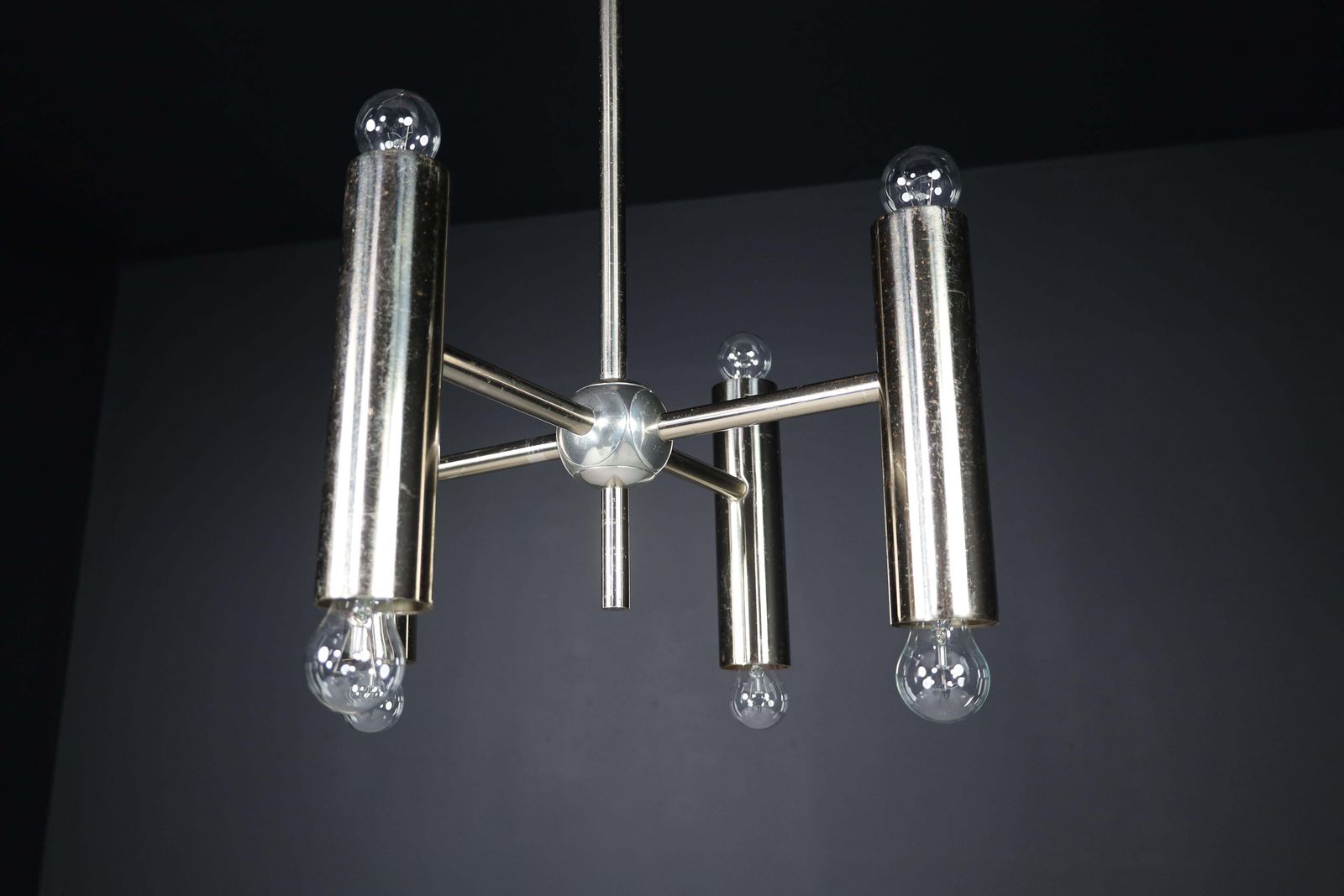 1 Of 6 Minimalistic Design Geometric Chandeliers In Chrome, Germany, 1970s photo vintage