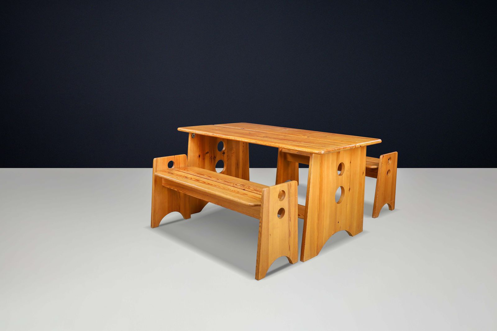 Gilbert Marklund Pine Table & Benches For Furusnickarn, Sweden, 1970s photo for sale