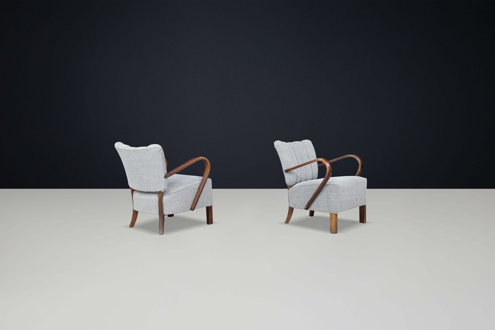 Jindrich Halabala Re Upholstered Patinated Bentwood Lounge Chairs From The 1930s photo for sale