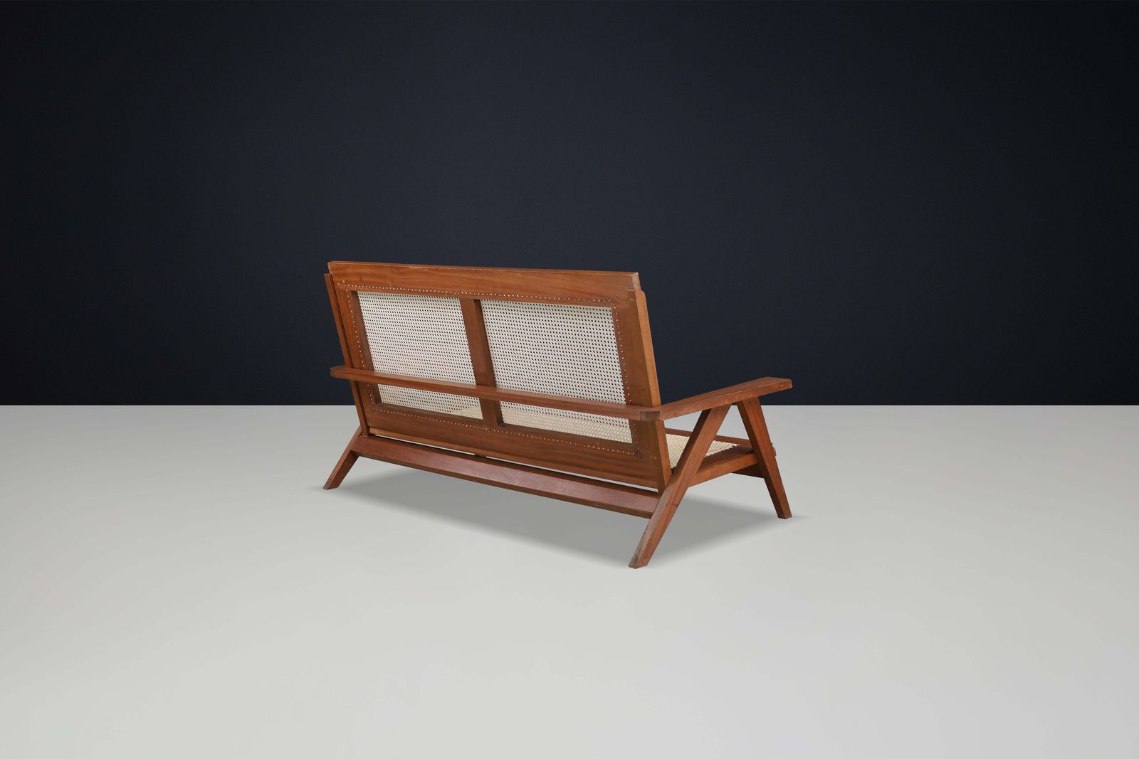 photo furniture Rare 1950s French Teak And Cane Sofa – Mid Century Modern