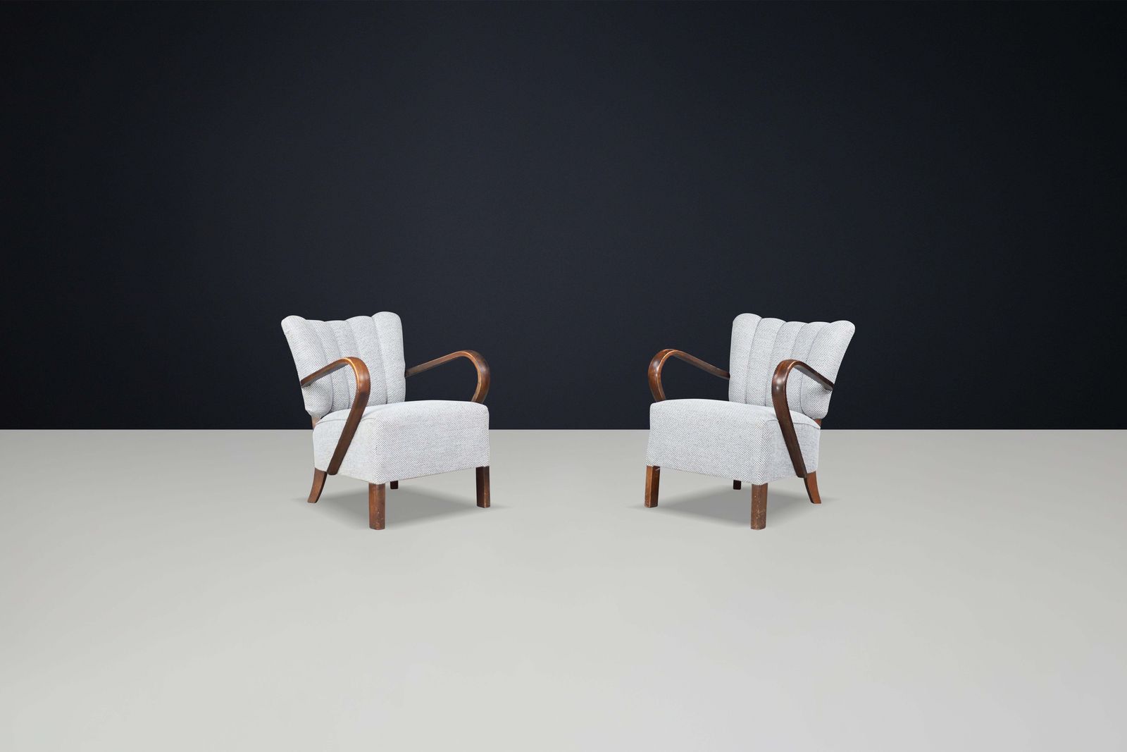 photo furniture Jindrich Halabala Re Upholstered Patinated Bentwood Lounge Chairs From The 1930s