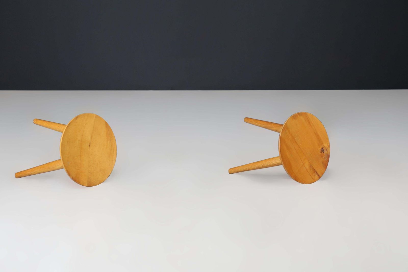 Pair Of French Mid Century Elm Wood Tabourets – France, 1950s photo 1485.0