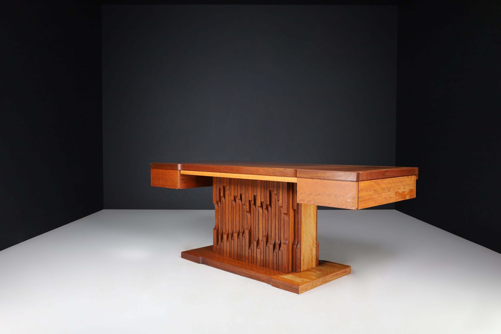 photo for sale Luciano Frigerio Presidential Writing Desk In Walnut, Italy 1970s