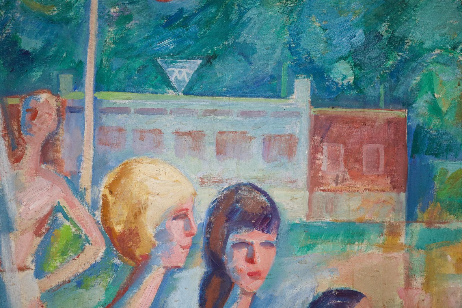 Monumental Modernist Painting ‘Swimmers’ By Urbanek, Prague 1963 photo furniture