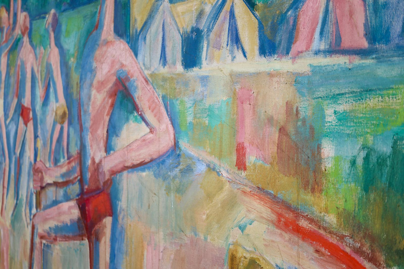 photo vintage Monumental Modernist Painting ‘Swimmers’ By Urbanek, Prague 1963