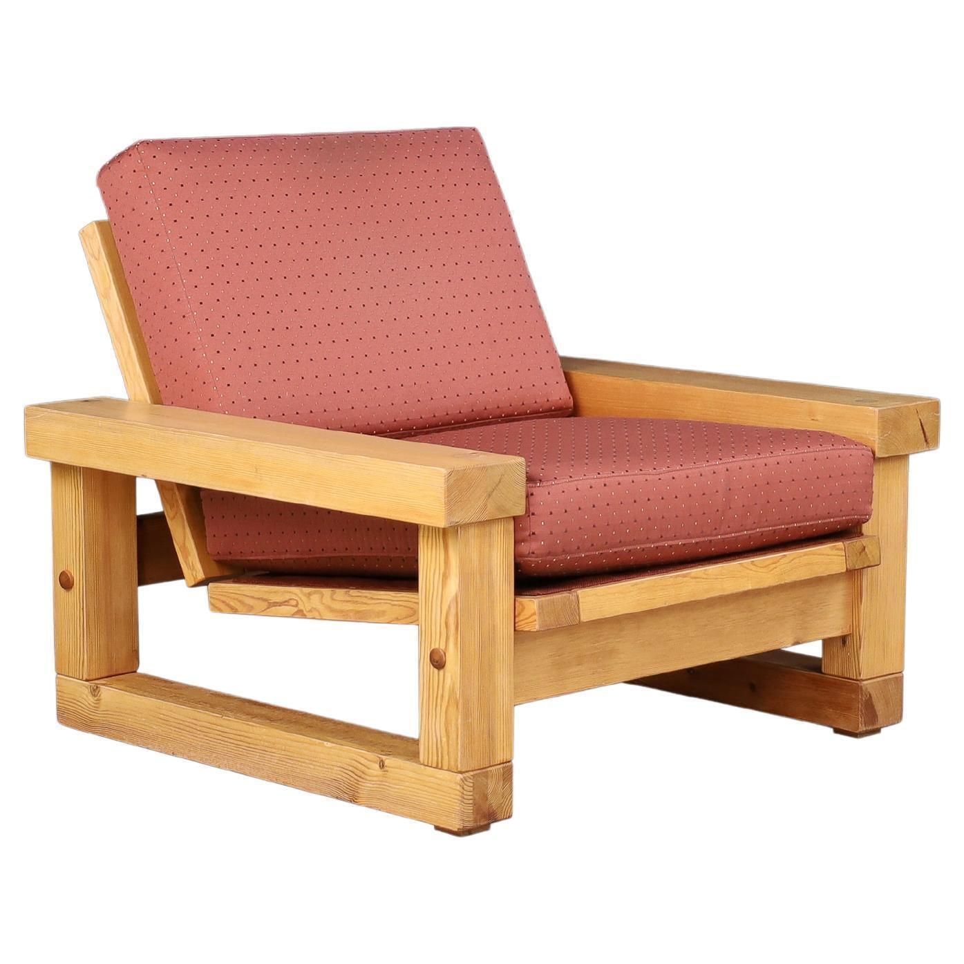 Mid Century Modern Solid Pine Lounge Chair, France, 1970s