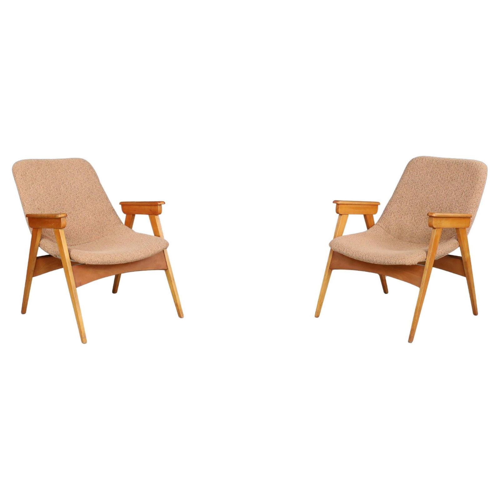 Pair Of 1950s European Beech & Fiberglass Lounge Chairs – Mid Century Modern