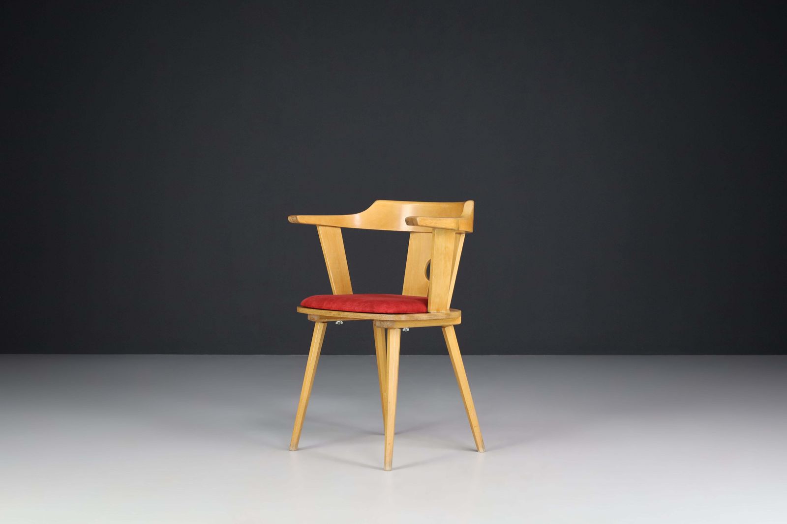 Large Set/12 Of Dining Arm Chairs In Beech And Original Upholstery, France 1960s photo for sale