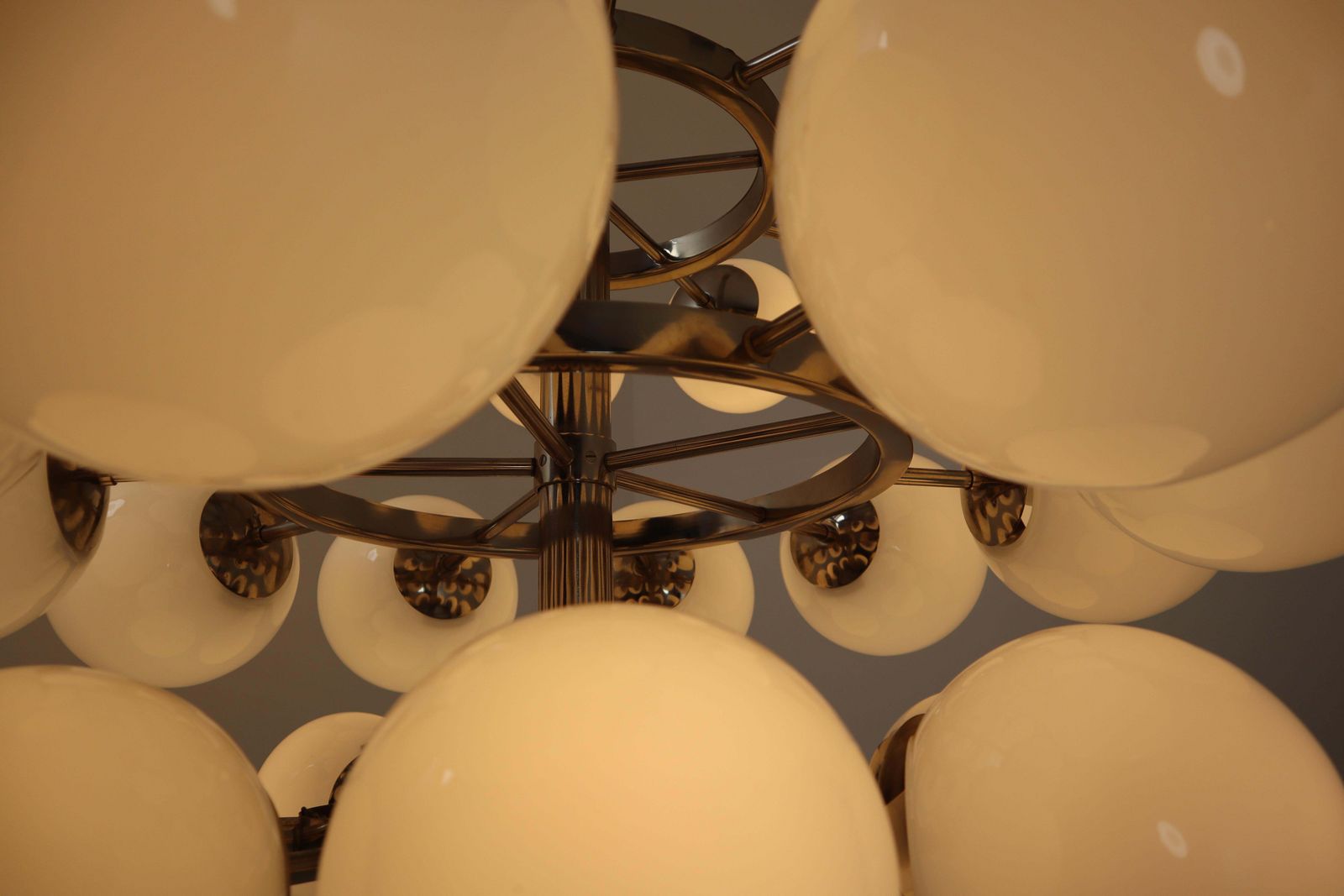 7575.0 Mid Century Modernist Chandelier With 30 Handblown Opaline Glass Globes photo