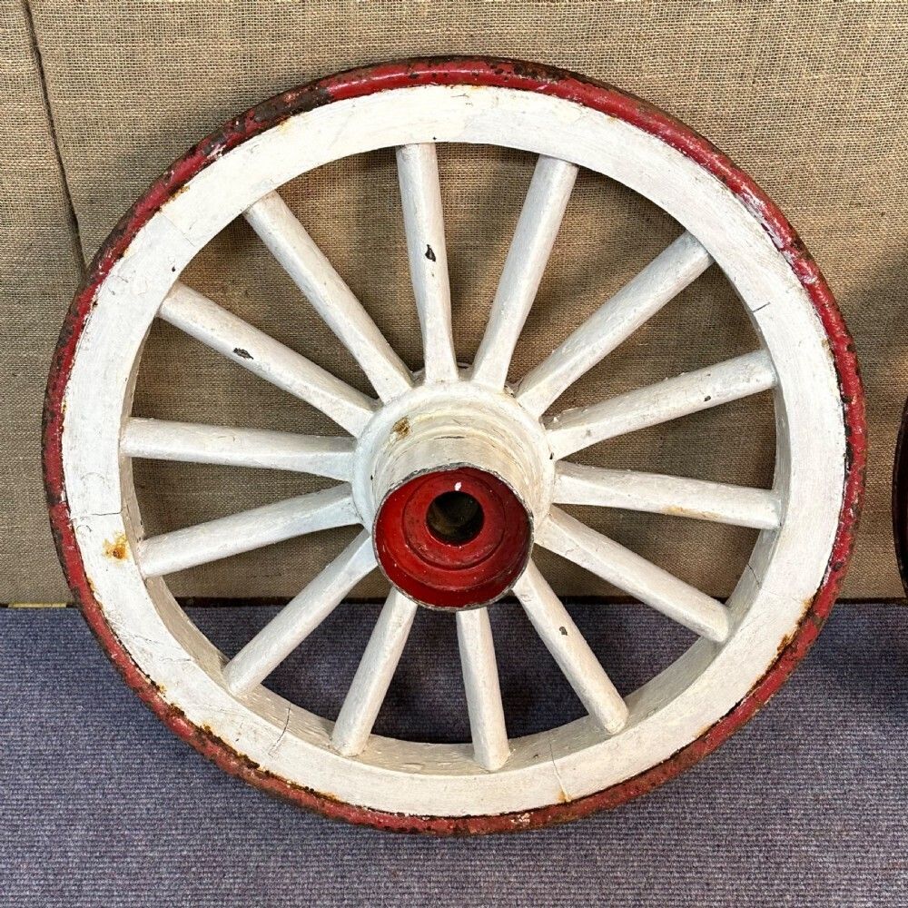 Attractive Large Pair Of Antique Cast Iron And Wooden Victorian Cart Wheels photo for sale