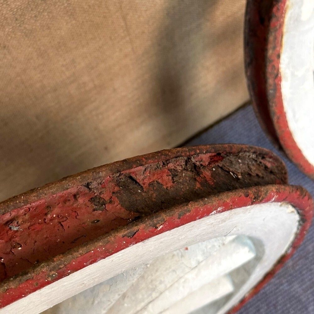 Attractive Large Pair Of Antique Cast Iron And Wooden Victorian Cart Wheels photo vinterior