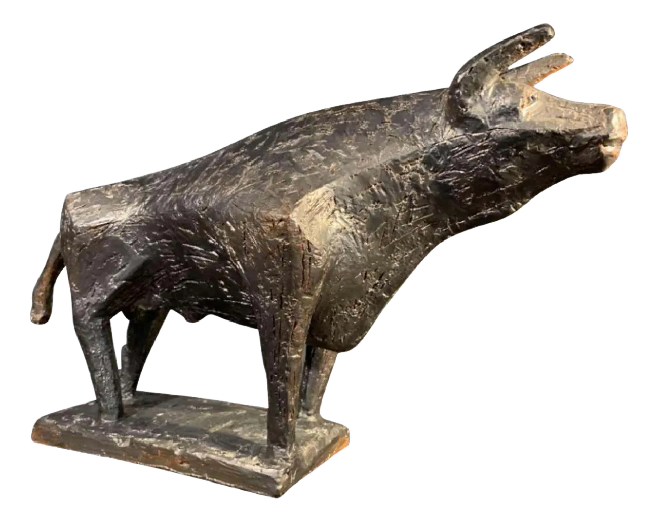 Brutalist Glazed Stoneware Bull Animal Sculpture By Mario Peruggini, 1960s