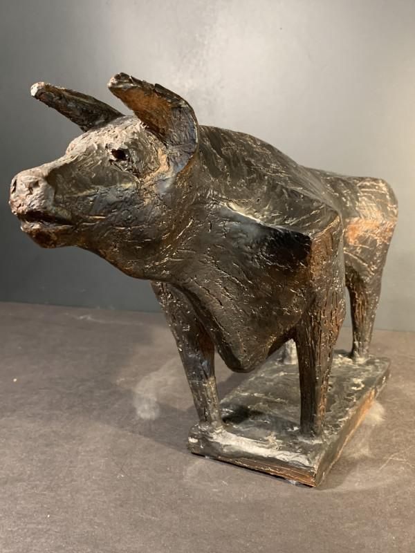 Brutalist Glazed Stoneware Bull Animal Sculpture By Mario Peruggini, 1960s photo for sale