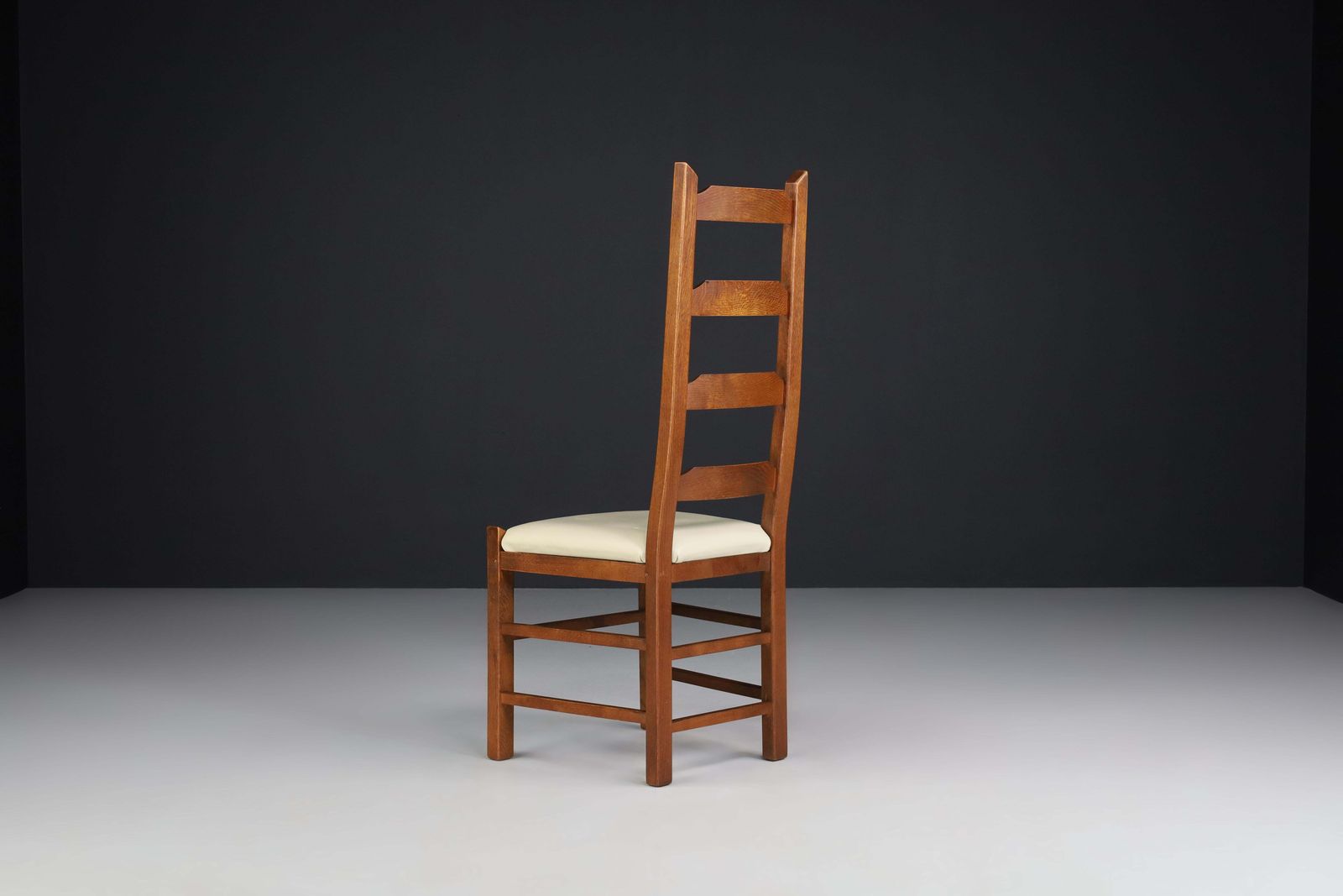 Ladder Back Chairs Crafted In Oak And Leather Seats, France, 1950s photo Furniture