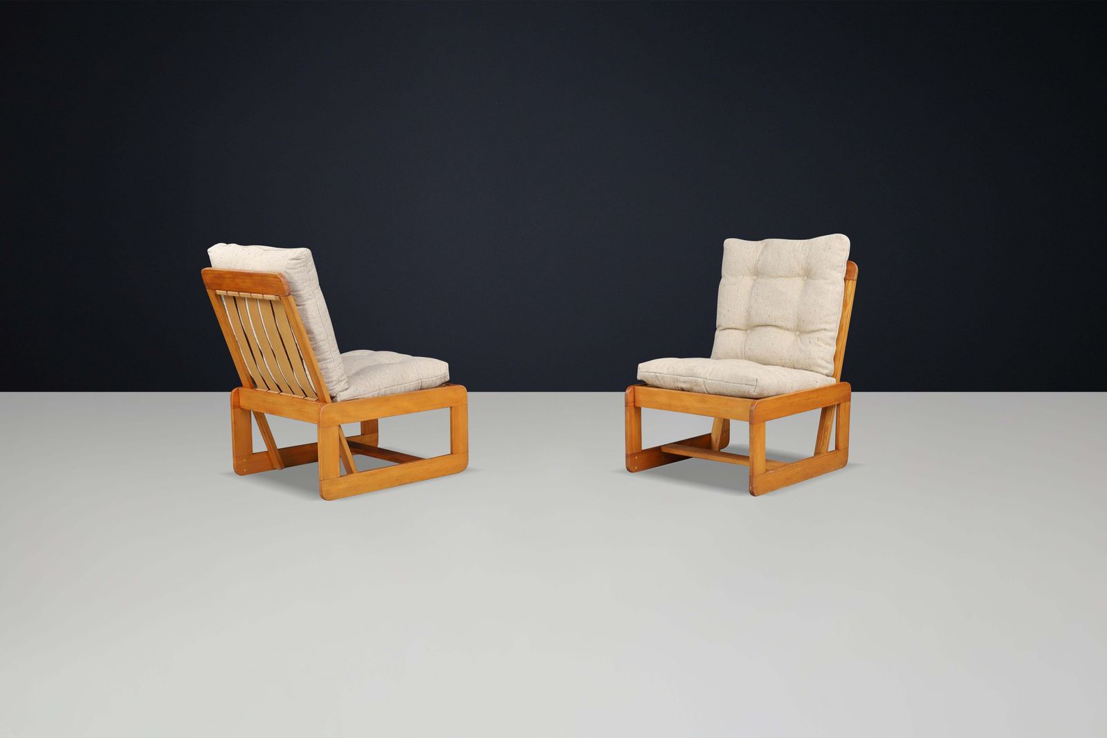 Pinewood Lounge Chairs In Original Jute Fabric Italy 1970s photo vinterior