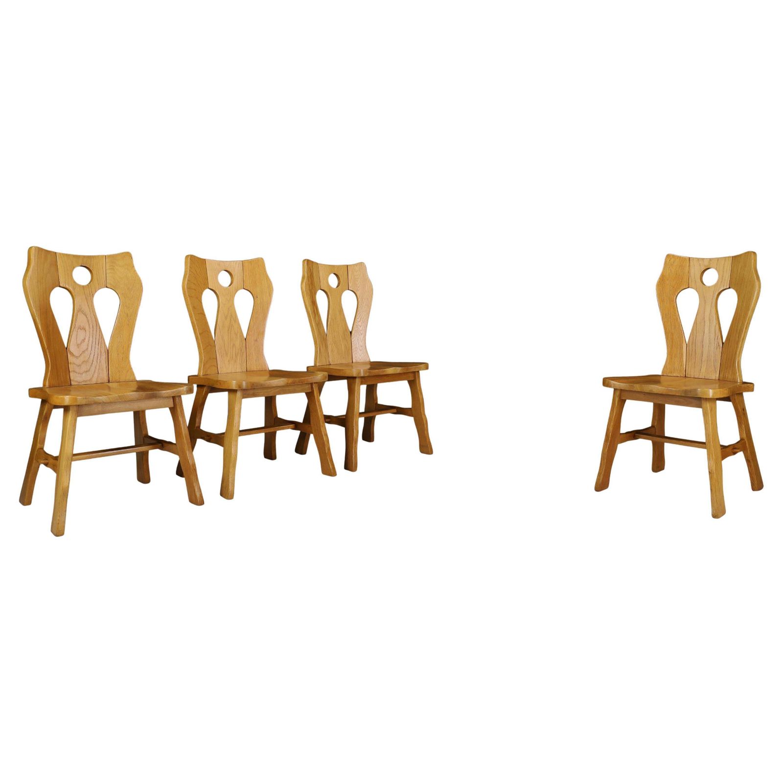 Set Of Four Brutalist Chairs In Blond Oak, Belgium, 1960s
