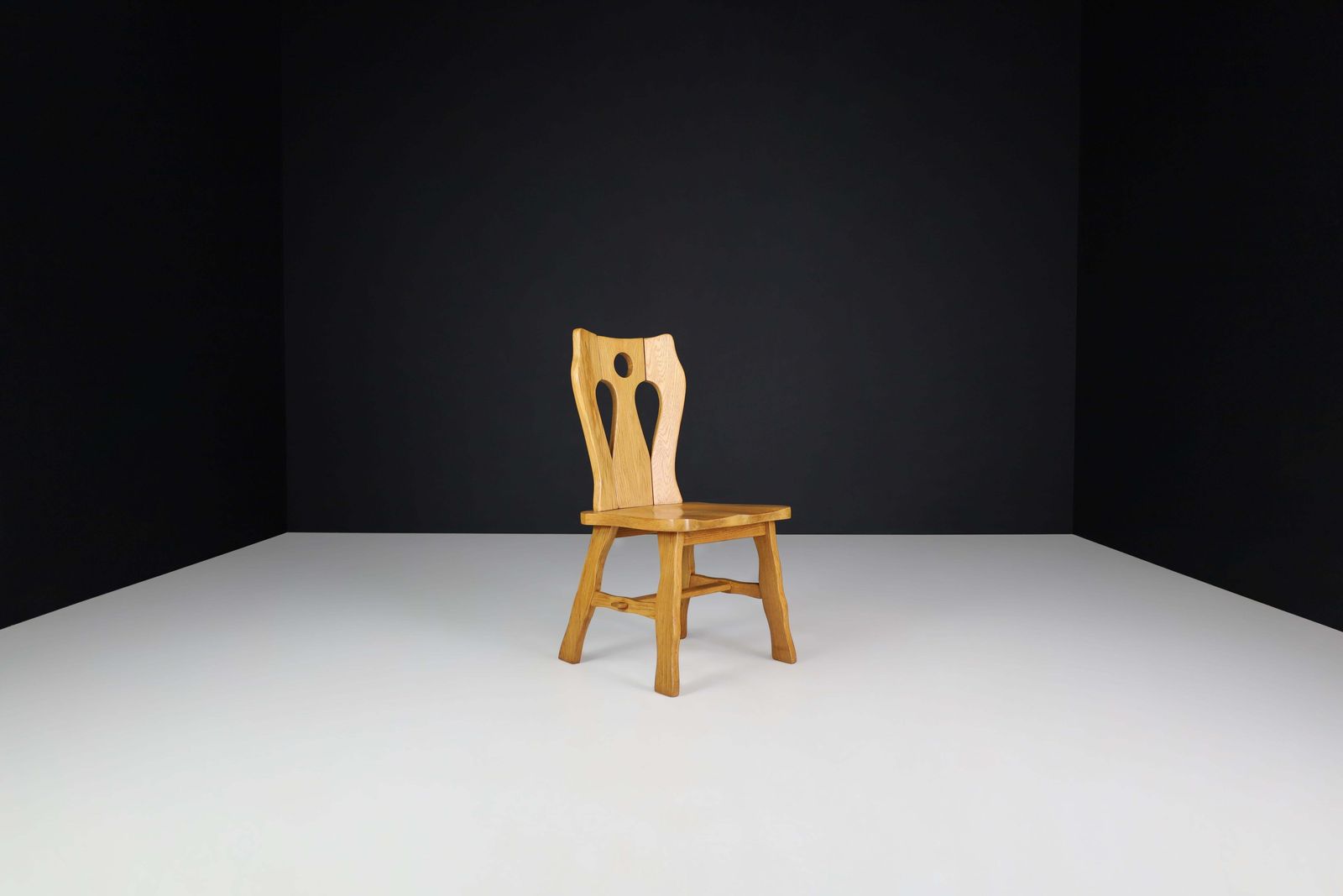 photo for sale Set Of Four Brutalist Chairs In Blond Oak, Belgium, 1960s