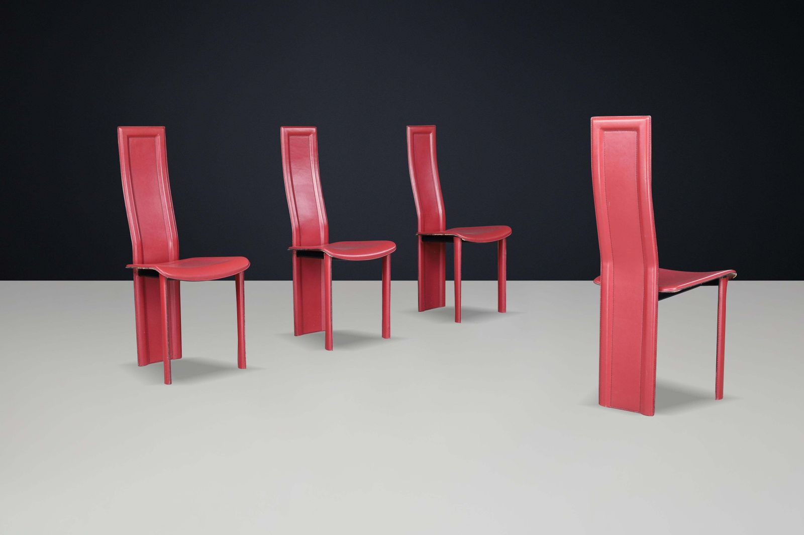 Red Leather ‘Alice’ High Back Dining Chairs By Giorgio Cattelan, Italy, 1980 photo vinterior