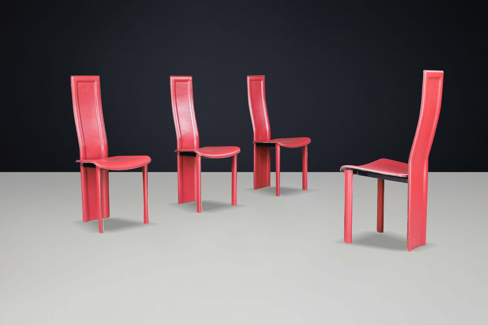 Red Leather ‘Alice’ High Back Dining Chairs By Giorgio Cattelan, Italy, 1980 photo buy