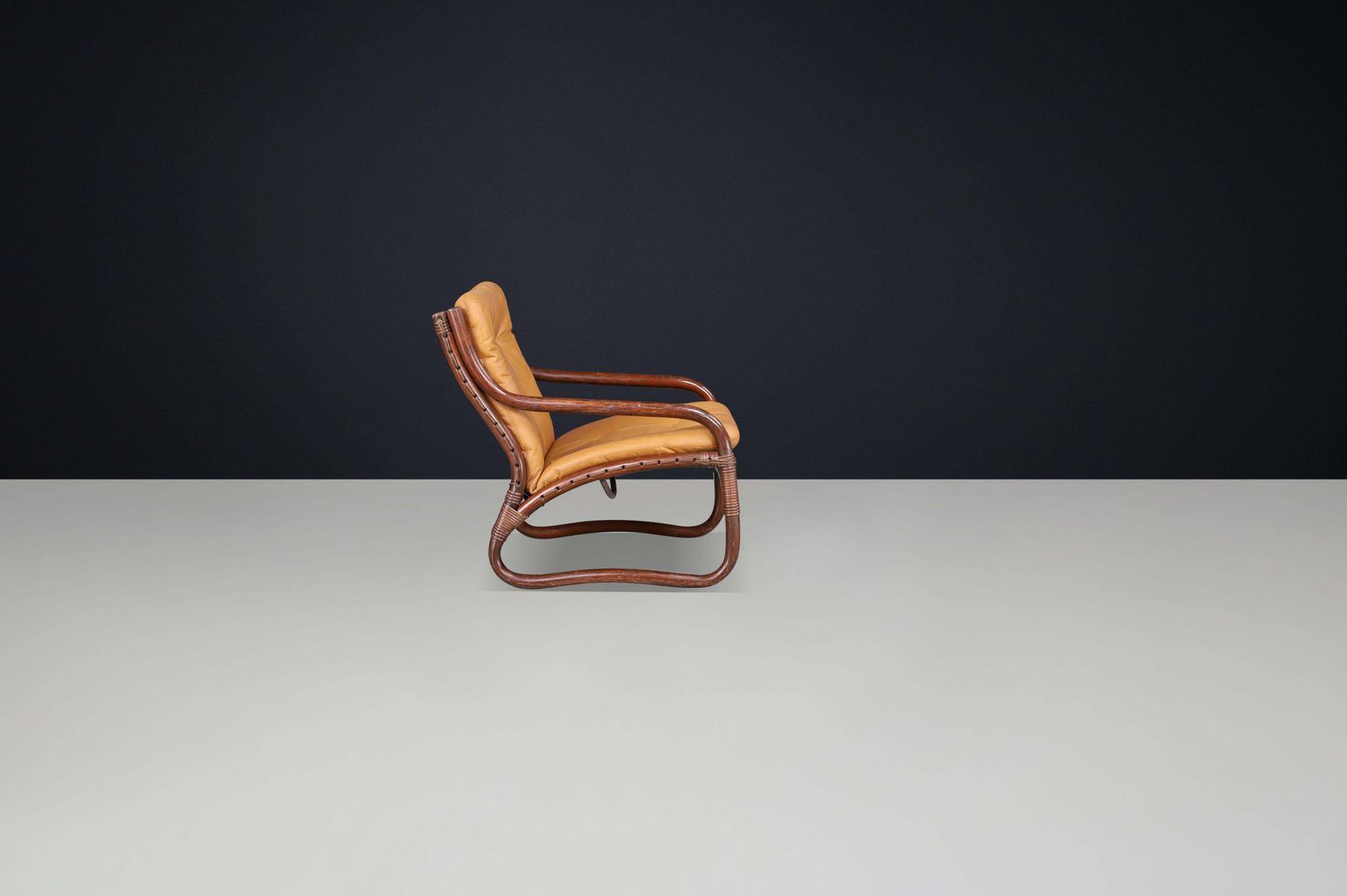 “Ecco” Easy Chair By Slettvoll In Cognac Leather And Rattan, Norway 1970s photo 1861.0