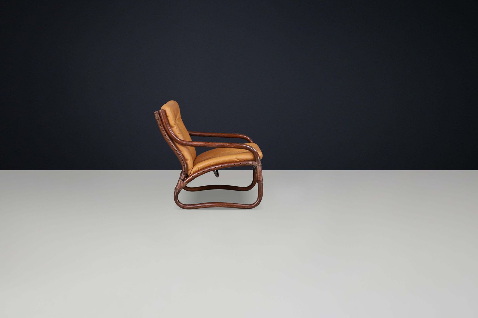 “Ecco” Easy Chair By Slettvoll In Cognac Leather And Rattan, Norway 1970s photo buy