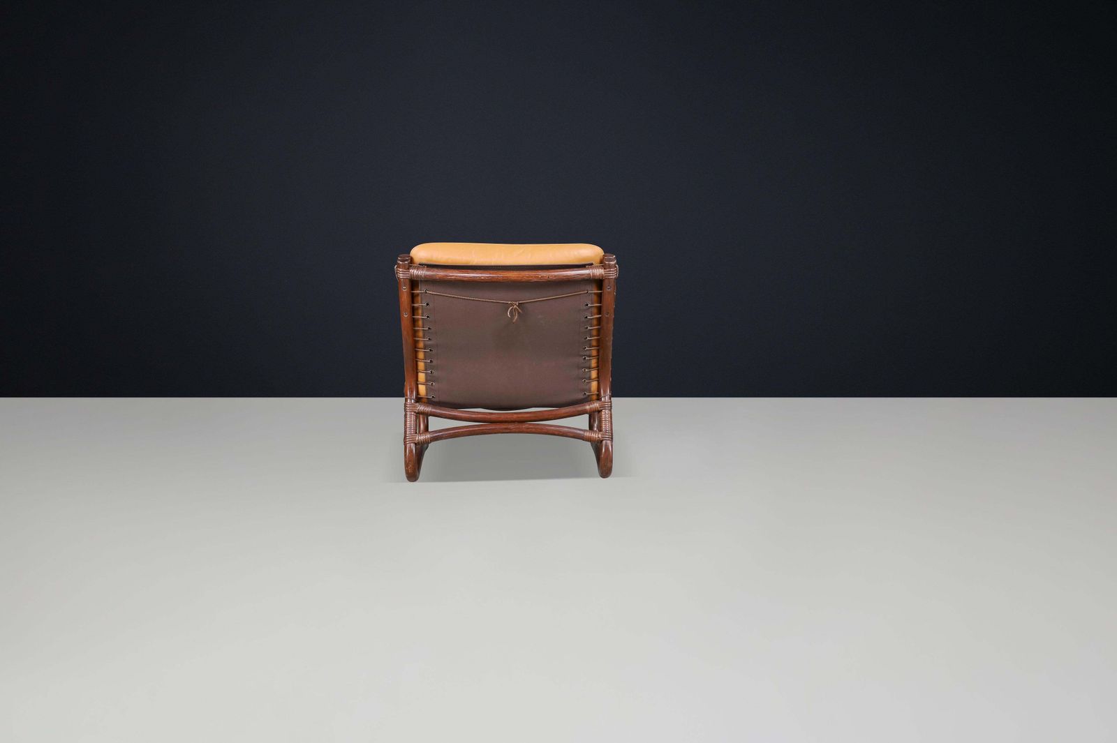 photo for sale “Ecco” Easy Chair By Slettvoll In Cognac Leather And Rattan, Norway 1970s