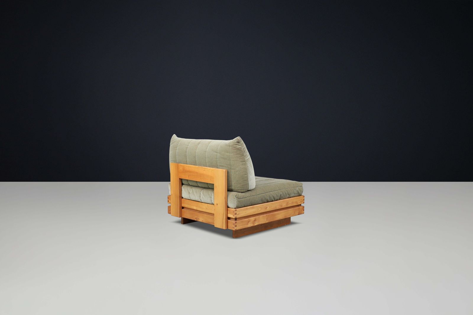 Maison Regain Elm Living Room Set Upholstered In Original Olive Green Fabric photo vintage