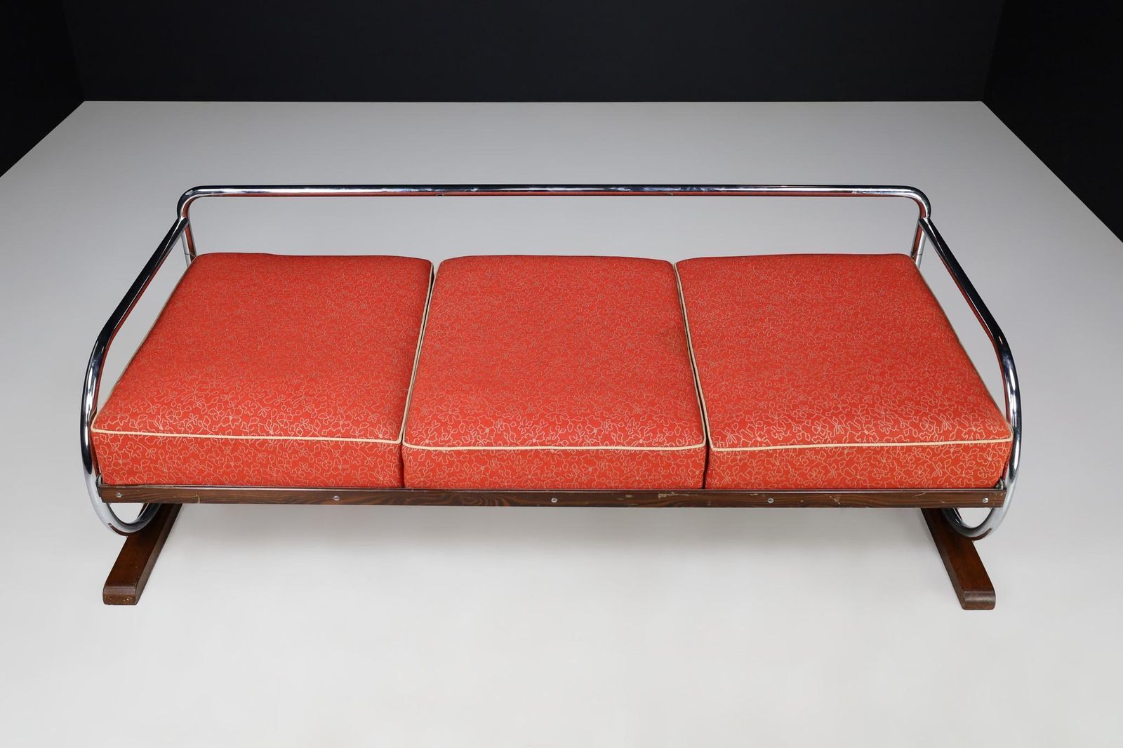 Furniture Bauhaus Chrome Sofa With Original Upholstery By Hynek Gottwald, Prague 1930s photo