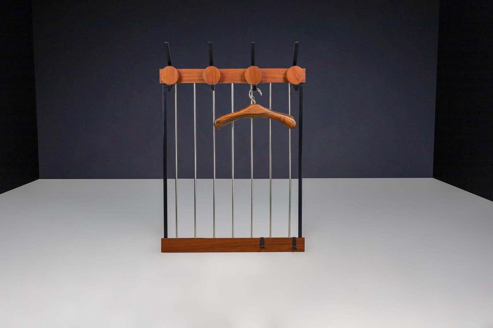 Mid Century Modern Coat Rack In Black Steel And Teak, Germany 1960s photo Furniture