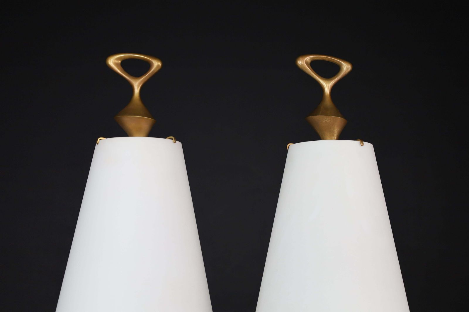 Max Ingrand For Fontana Arte Pair Of Two Patinated Brass Table Lamps Italy 1956 photo vintage