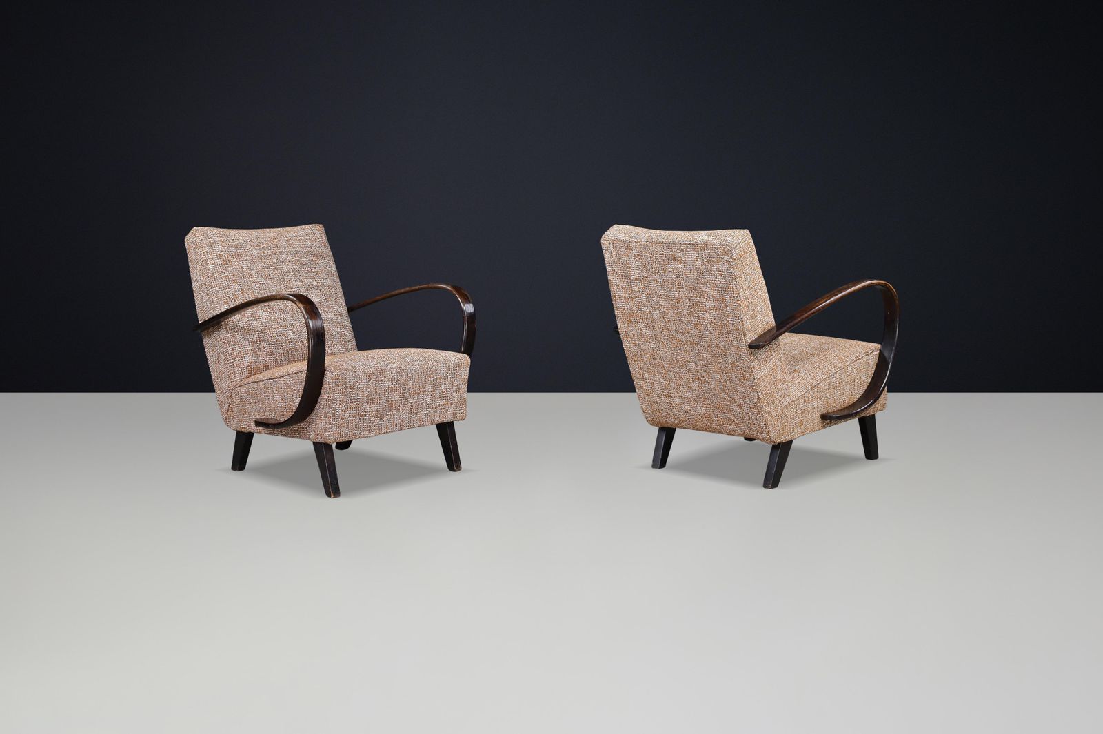 Jindřich Halabala Re Upholstered Bentwood Lounge Chairs, 1940s Czech Republic photo vintage