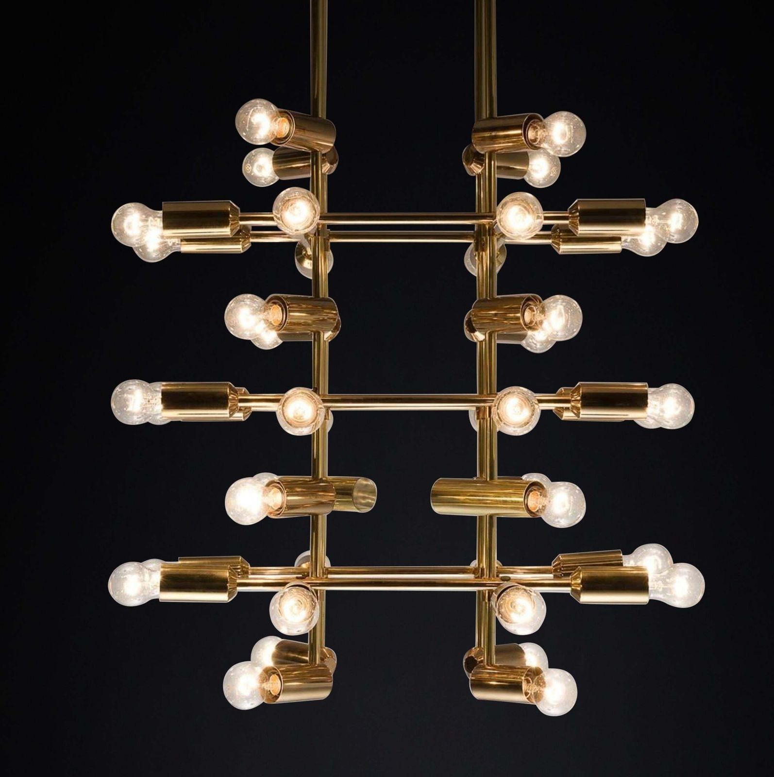 Xl Mid Century Brass Chandelier With 40 Lights, Switzerland 1960s. photo Lighting