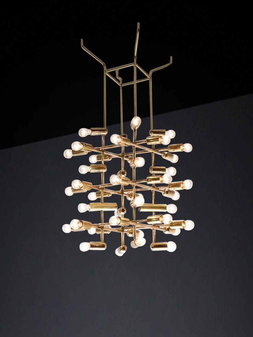 photo buy Xl Mid Century Brass Chandelier With 40 Lights, Switzerland 1960s.