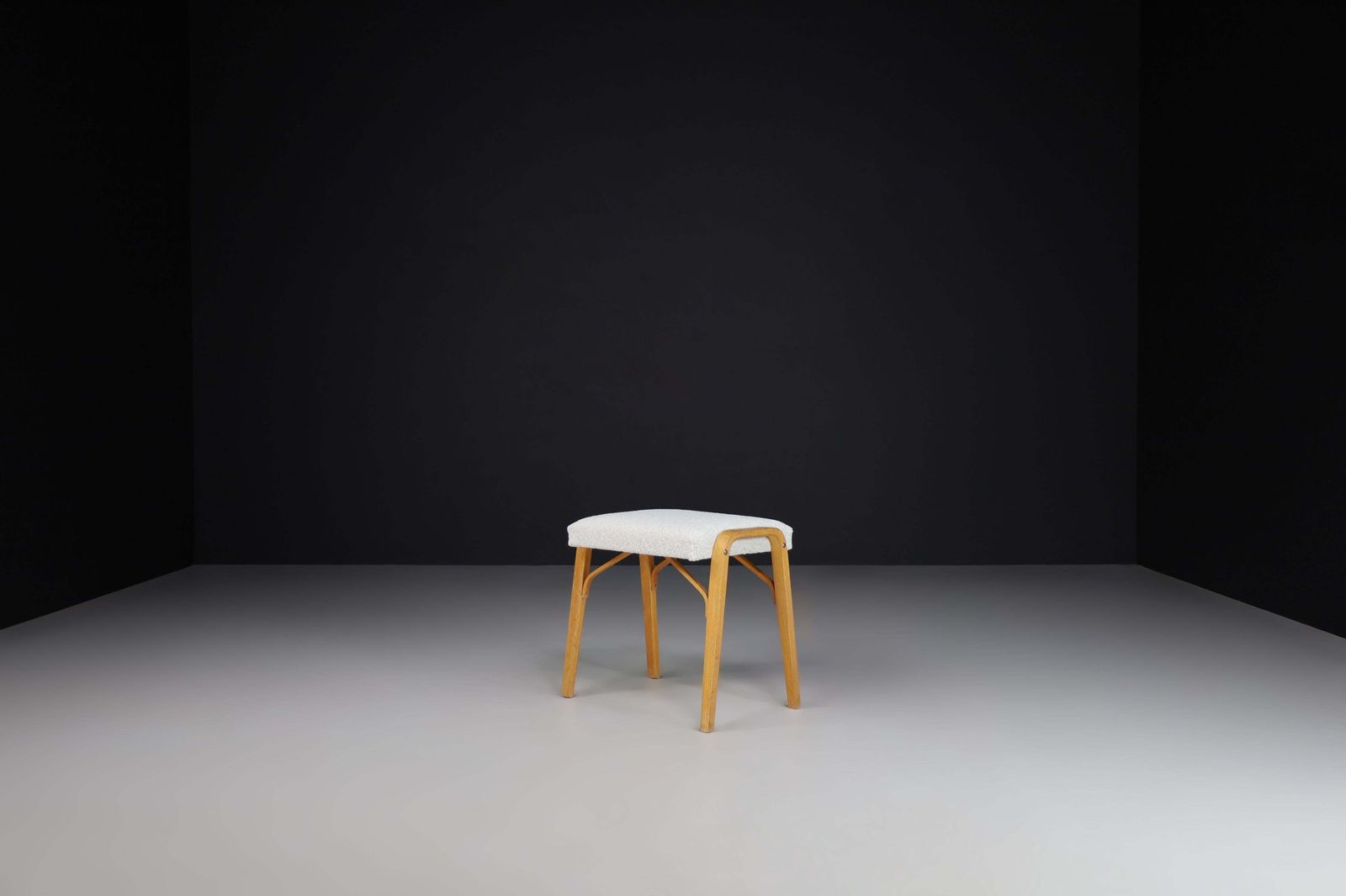 Midcentury Bentwood Stools With New Bouclé Fabric By Ludvik Volak 1960s photo for sale