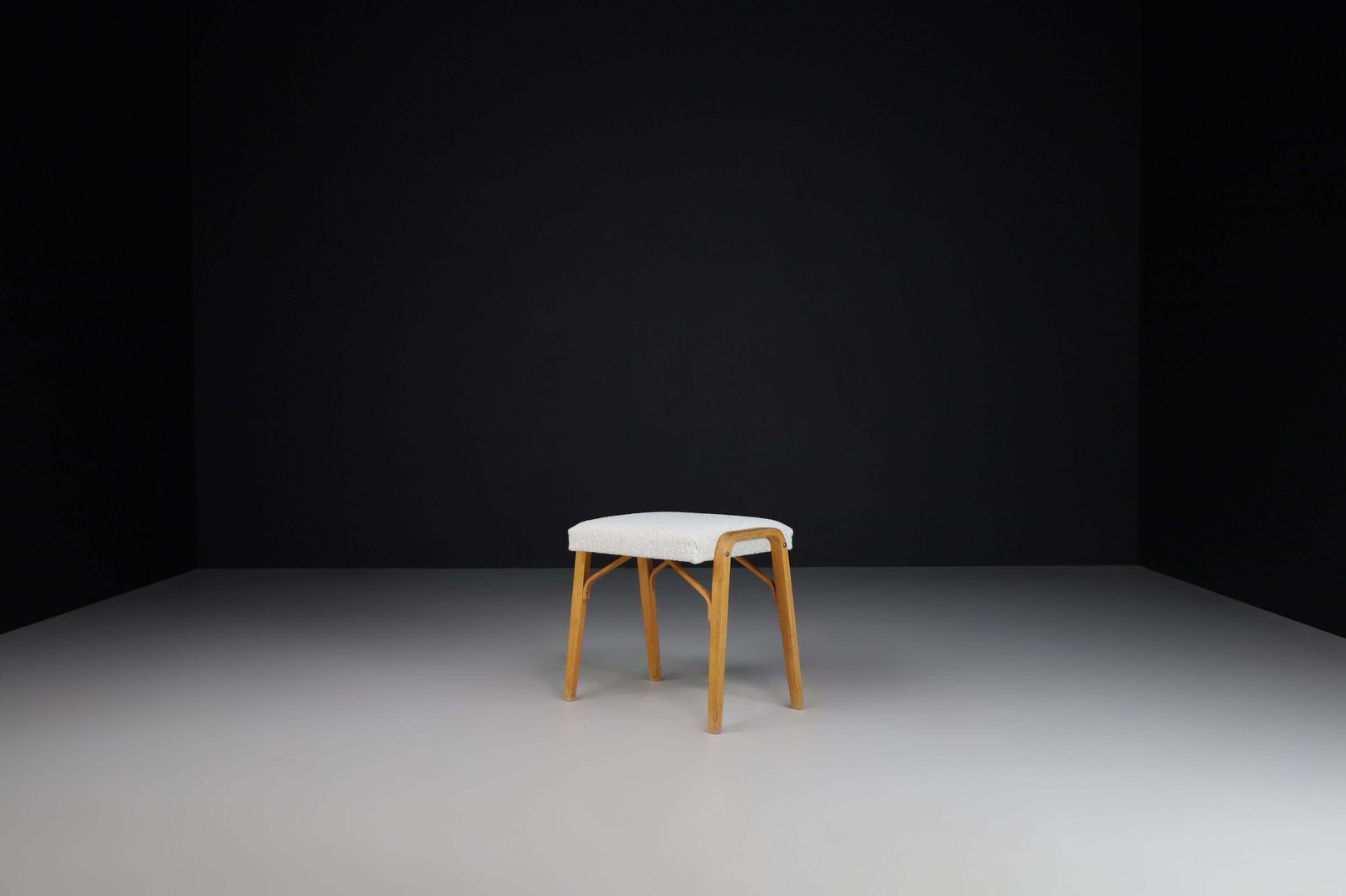 Midcentury Bentwood Stools With New Bouclé Fabric By Ludvik Volak 1960s photo 933.0