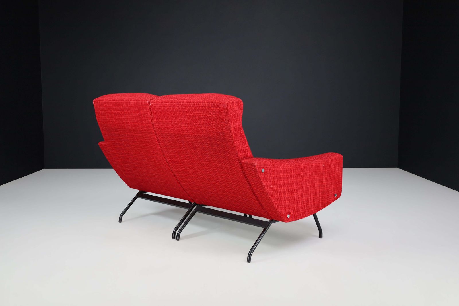 Joseph André Motte Sectional Sofa Two Seat Red Original Upholstery France, 1950 photo buy