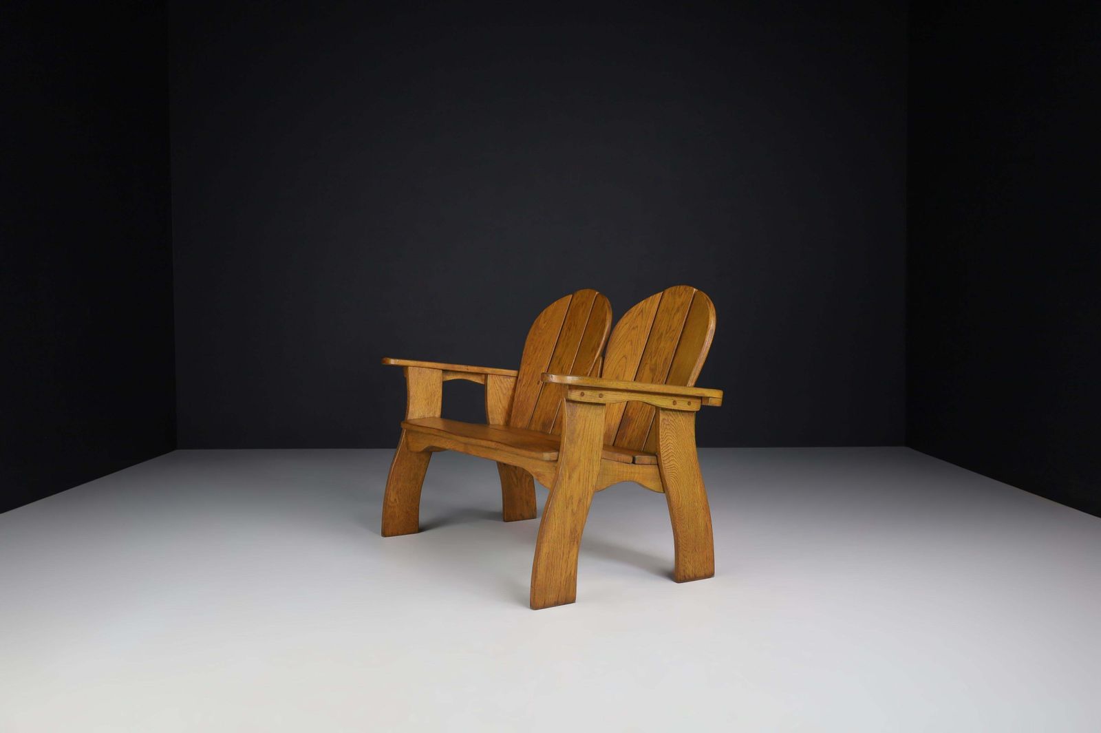 Furniture Sculptural Bench In Oak, France, 1960s photo