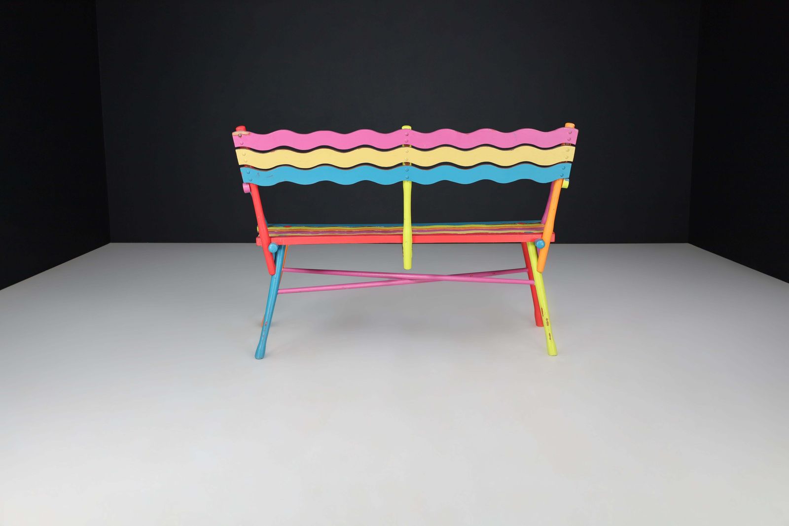 French Mid Century Painted Beechwood Bench, 1960s photo Furniture
