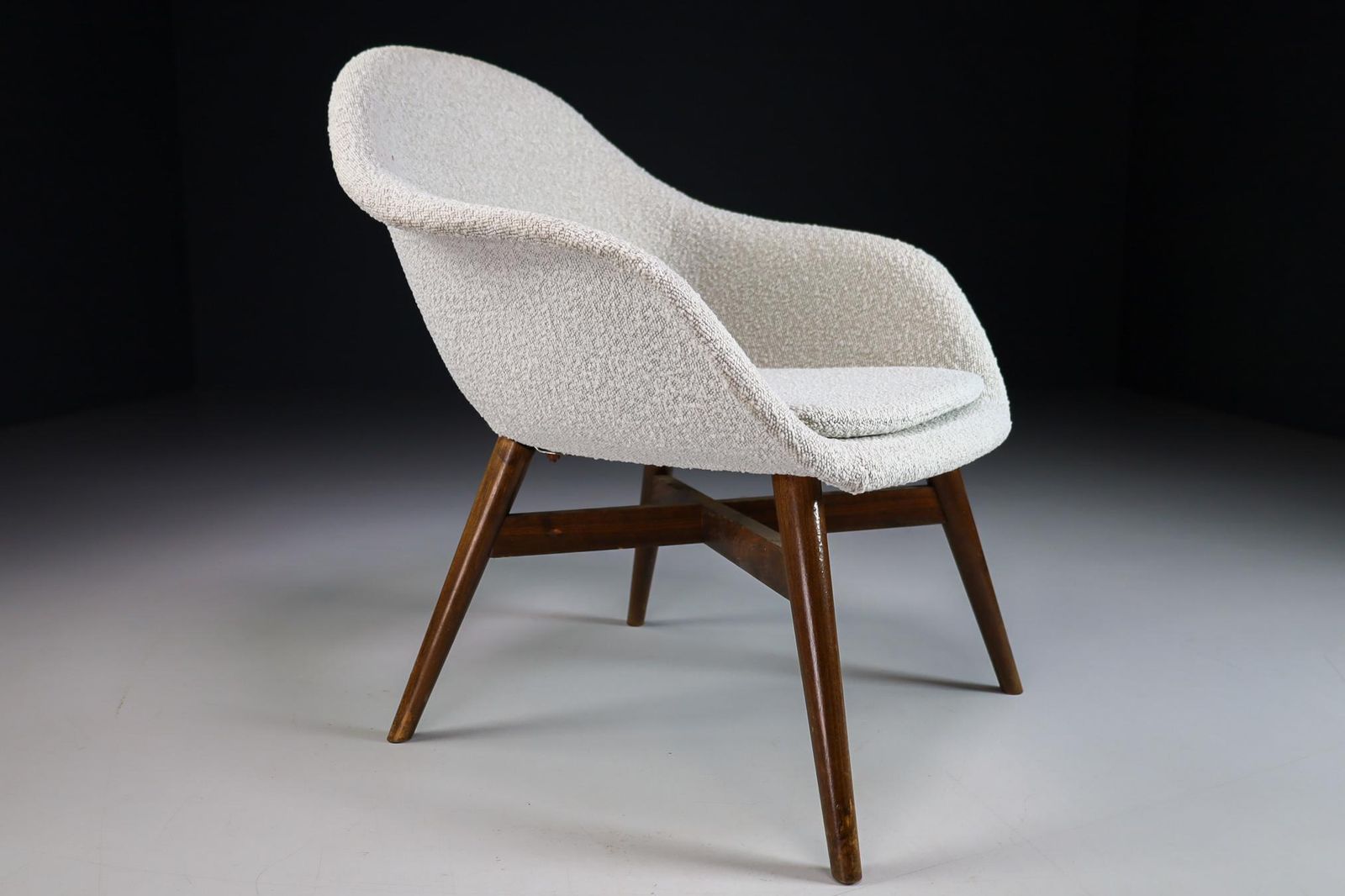 Miroslav Navratil Lounge Chair New Bouclé Upholstery, Praque 1960s photo Furniture