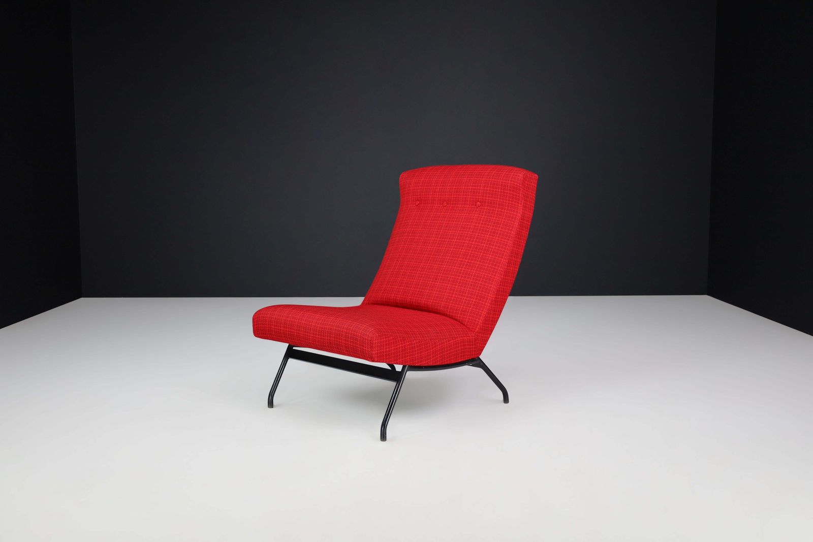 Lounge Chair By Joseph André Motte In Original Red Upholstery, France, 1950s photo furniture